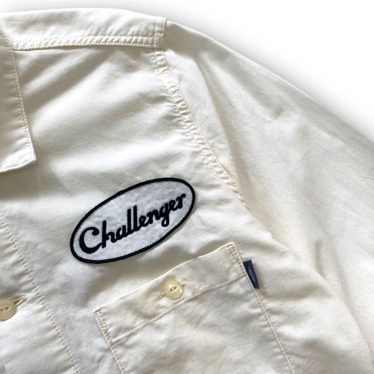 【Challenger】チャレンジャー ワッペンカスタムワークシャツ 長袖シャツ ボタンダウンシャツ 猫目ボタン ピスネーム CHALLENGER (M)