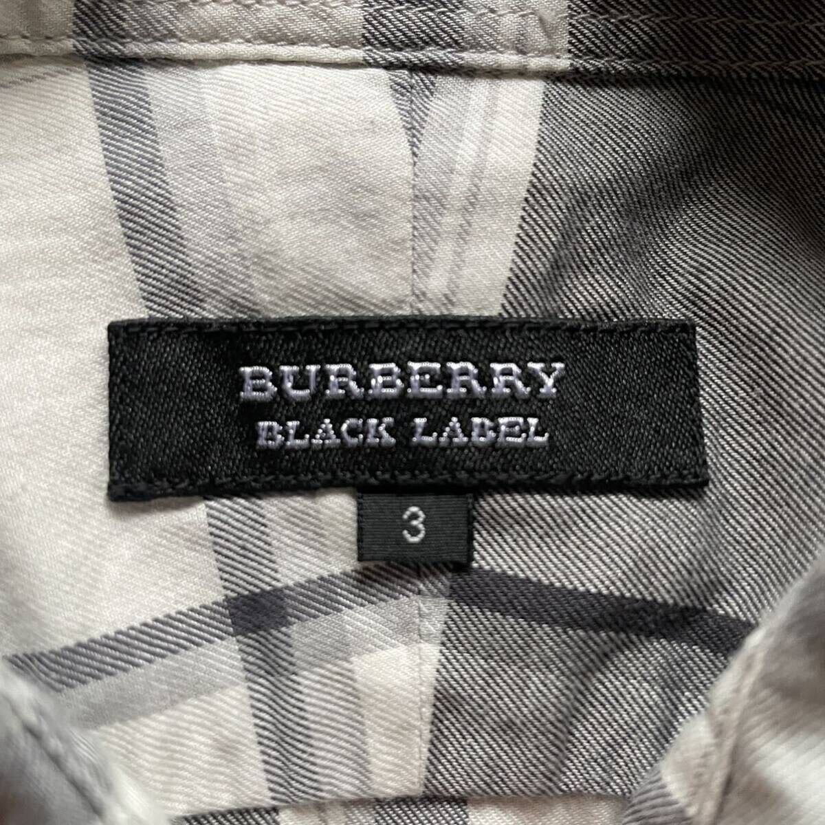 1 иен [ прекрасный товар ]BURBERRY BLACK LABEL Burberry Black Label noba проверка 7 минут рукав рубашка 3 L большой размер черный проверка чёрный Logo 