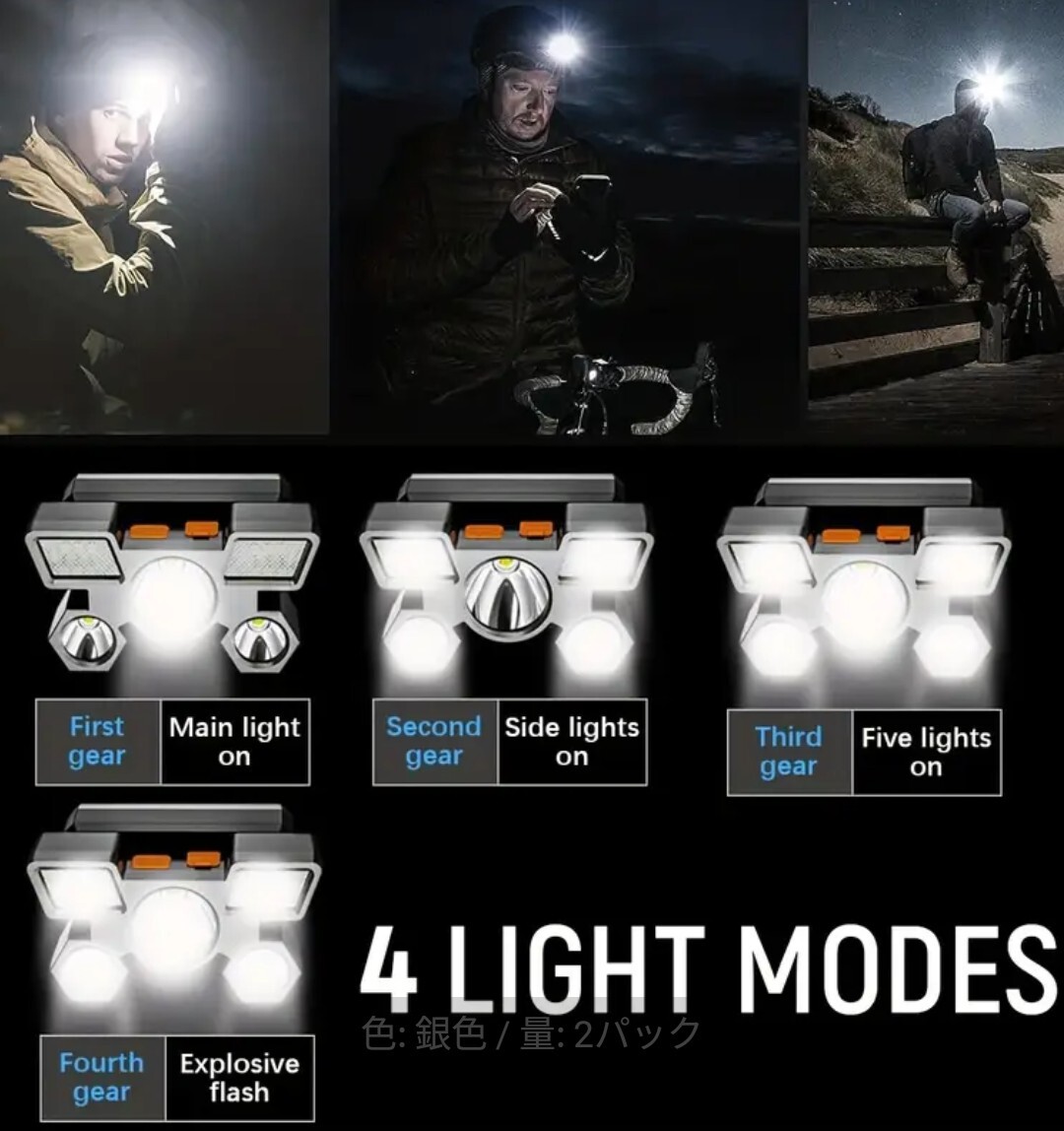 1円スタート　LEDヘッドライト2個セット 充電式 高輝度　最安値_画像2