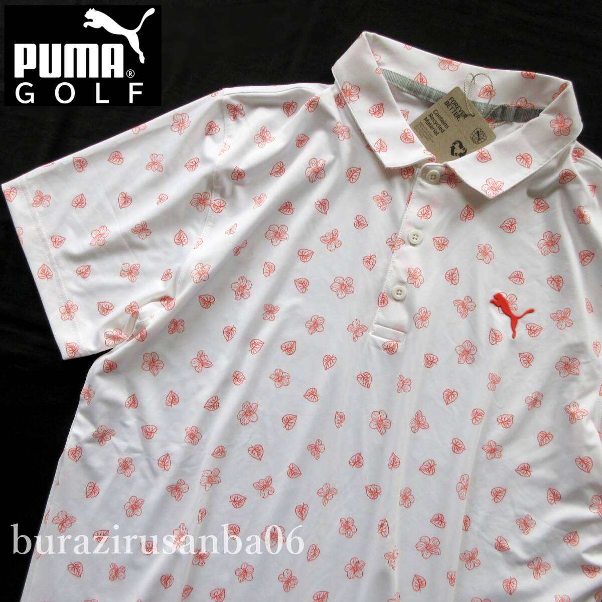 メンズ L◆未使用 定価9,900円 PUMA GOLF プーマ 半袖 ポロシャツ 総柄 遮熱クーリング効果 UV効果 SHWDAN素材 春夏 ゴルフウェア_画像1