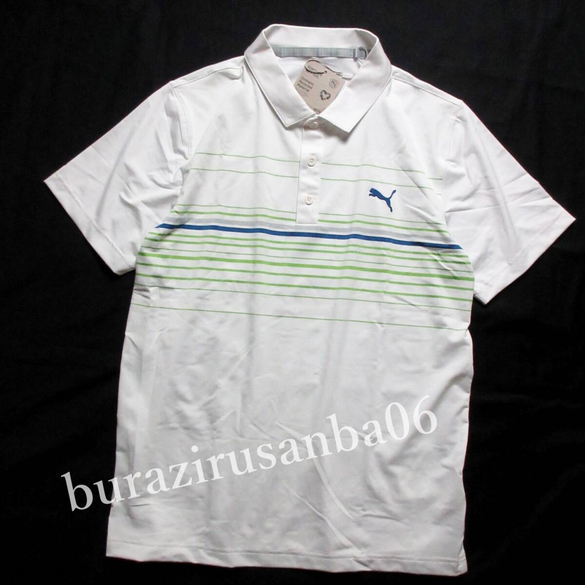  men's L* unused PUMA GOLF Puma Golf border pattern polo-shirt with short sleeves stretch . water speed . material spring summer Golf wear 535136-05 white 