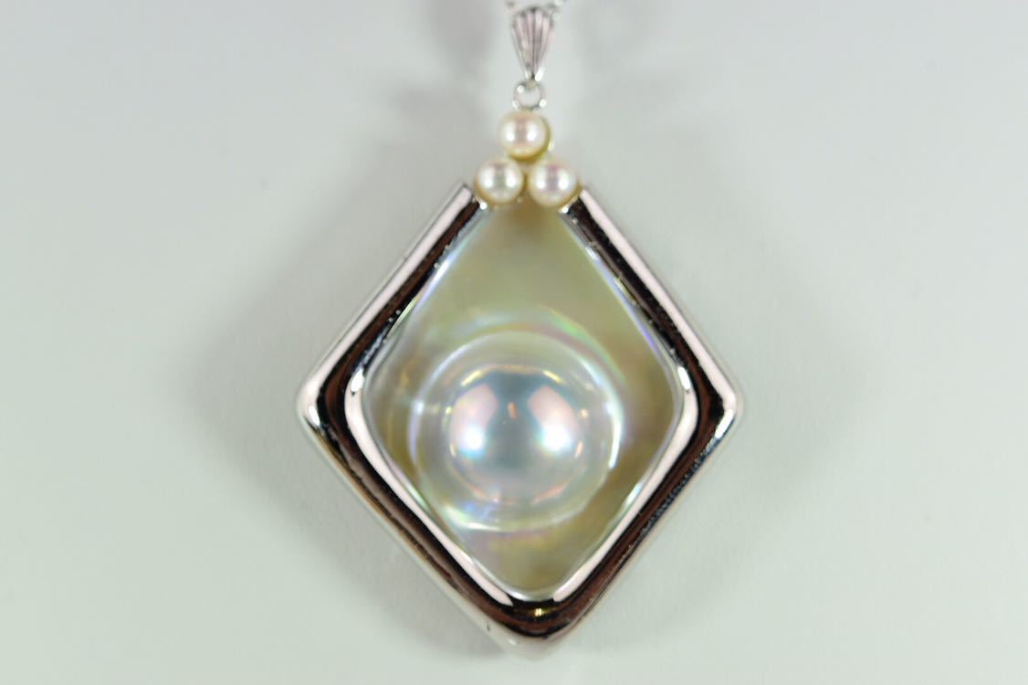 Ｎ189　マベ真珠１３．８　真珠４．０　ペンダントトップ　銀シルバー　１７．６ｇ