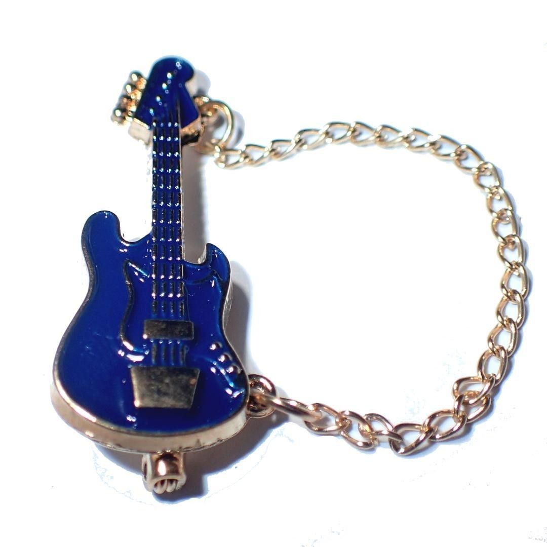 エレキギター　ベース　エナメル　ピンブローチ　ブローチ　ピンバッジ　バッジ　ピンズ　ラペルピン　青色　ストラップ　安全ピン