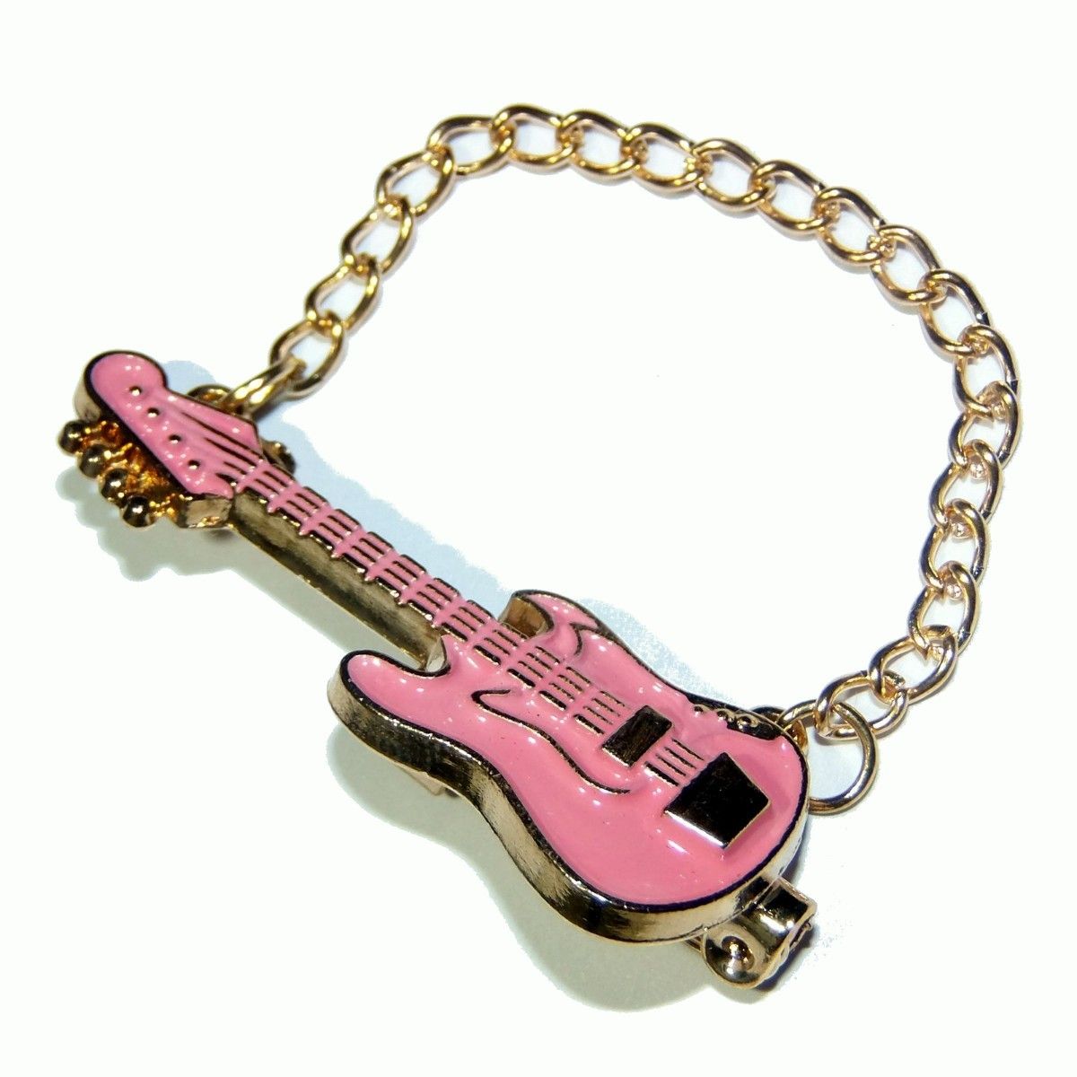 エレキギター　ベース　エナメル　ピンブローチ　ブローチ　ピンバッジ　バッジ　ピンズ　ラペルピン　ピンク色　ストラップ　安全ピン