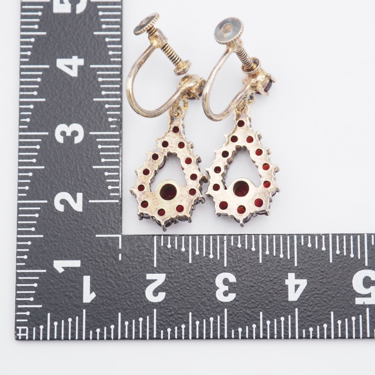 T021 garnet SS stamp earrings swing design silver 1 month birthstone Vintage 