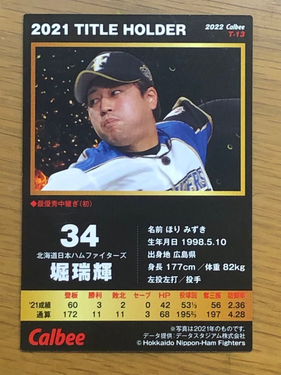 カルビープロ野球カード’22北海道日本ハム　　ファイターズ堀瑞輝選手