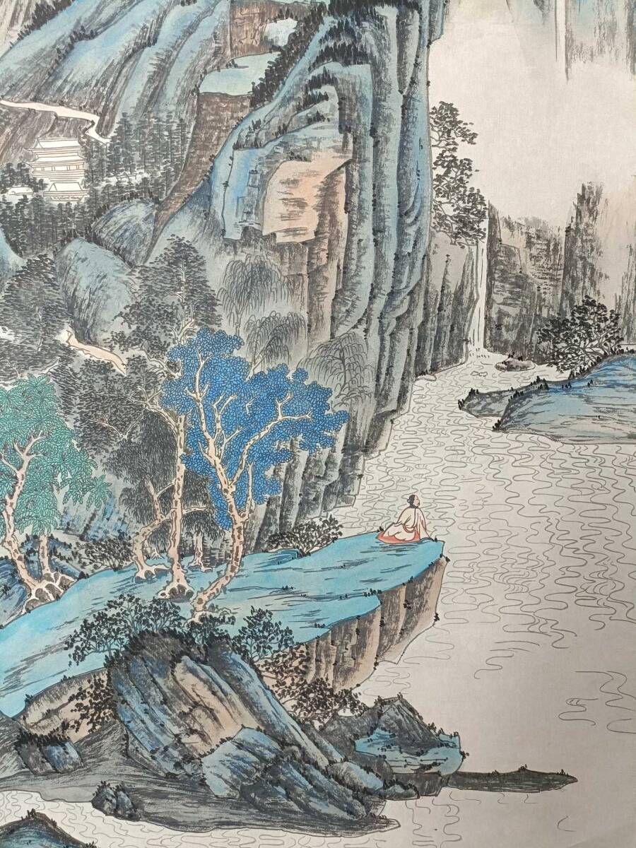 旧蔵 中国近現代国画家【張大千】臨石観海 両側帯題跋 中堂画 純手描き 挂軸 稀少珍品 中国古美味 古美術 L0512_画像3