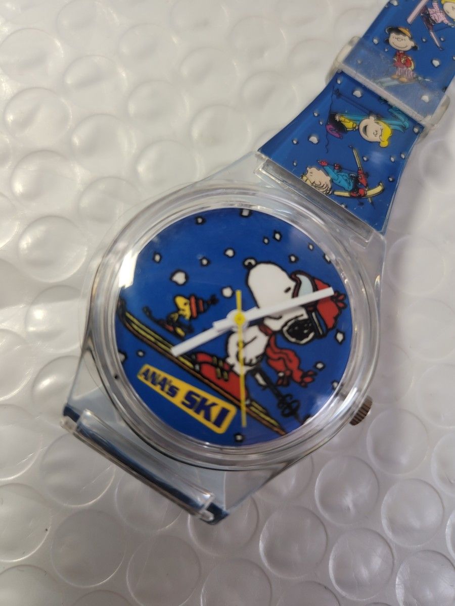 SNOOPY とANA コラボ  腕時計 新電池 稼働 スキー スヌーピー クリアーケース スウォッチ