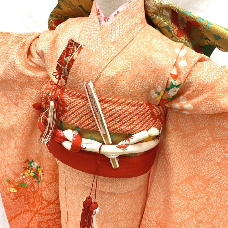 □七五三 七歳 女児 総絞り 着物&袋帯 刺繍 源氏車 菊□良好 □七五三 七歳 女児 総絞り 着物&袋帯 刺繍 源氏車 菊□良好