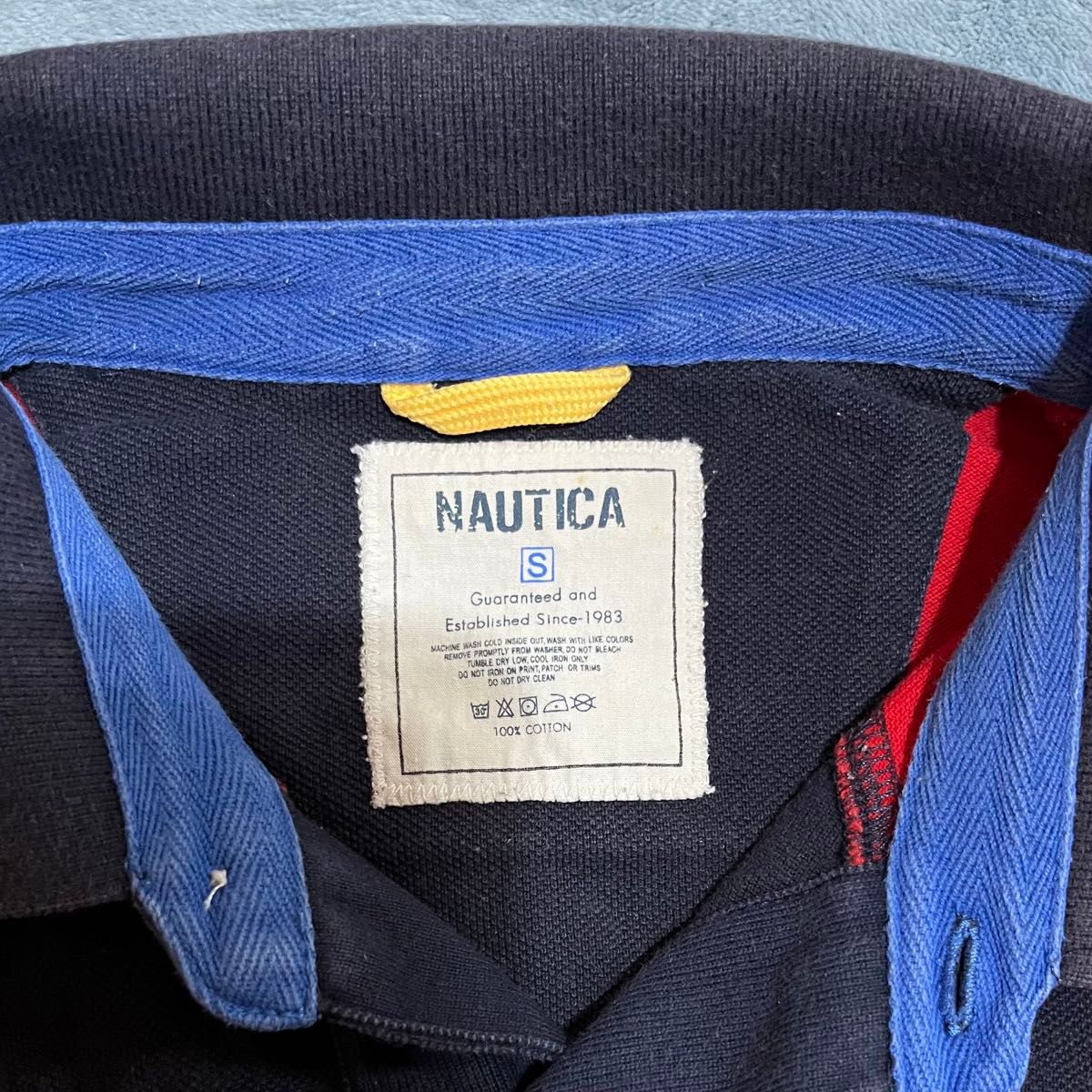 NAUTICA ノーティカ　ポロシャツ ボーダー柄 ネイビー ×赤　オールド　Sサイズ