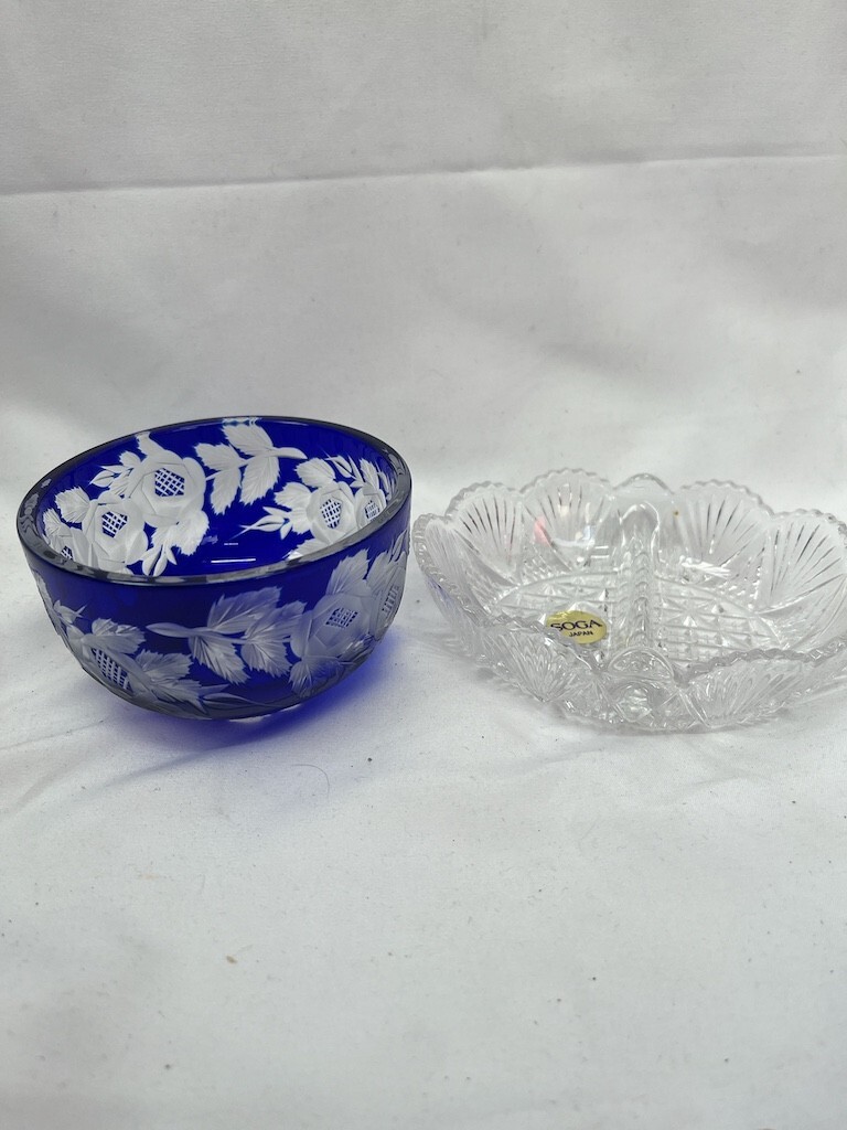 美品 2点 クリスタル 切子ガラス 工芸ガラス SOGA GLASS 曽我ガラス 梶Y0425-18_画像1