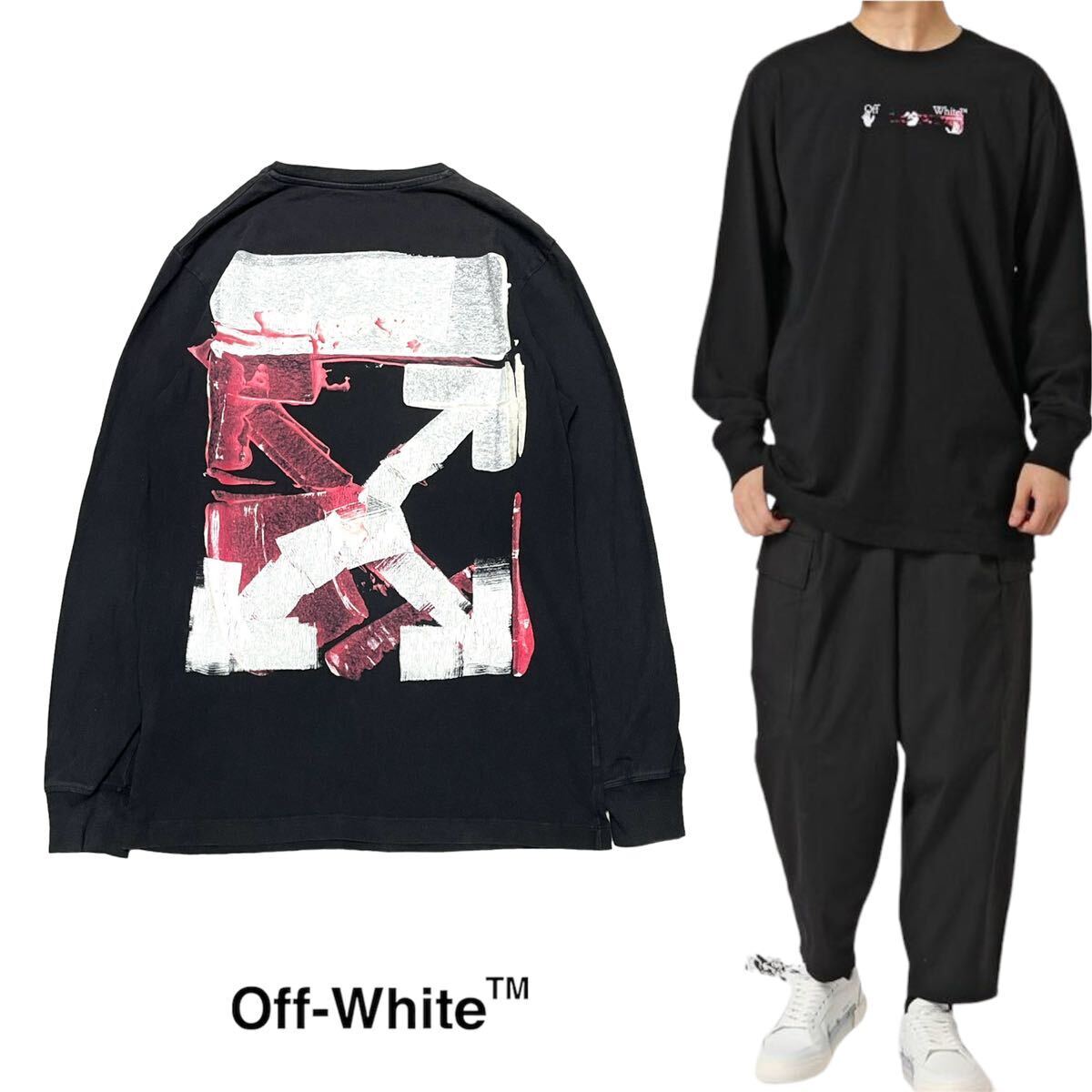 正規品 OFF-WHITE オフホワイト 21AW Arrow L/S T-Shirts バック クロスアロー 長袖 Tシャツ ロンT ペイント ロゴ クルーネック Mの画像1