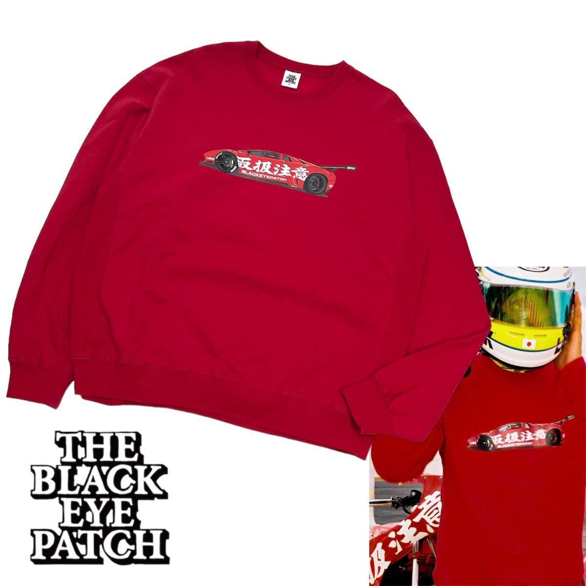 正規品 THE BLACK EYE PATCH × LBWK LAMBO CREW SWEAT ブラック アイ パッチ ランボ スウェット クルーネック トレーナー XL レッド_画像1