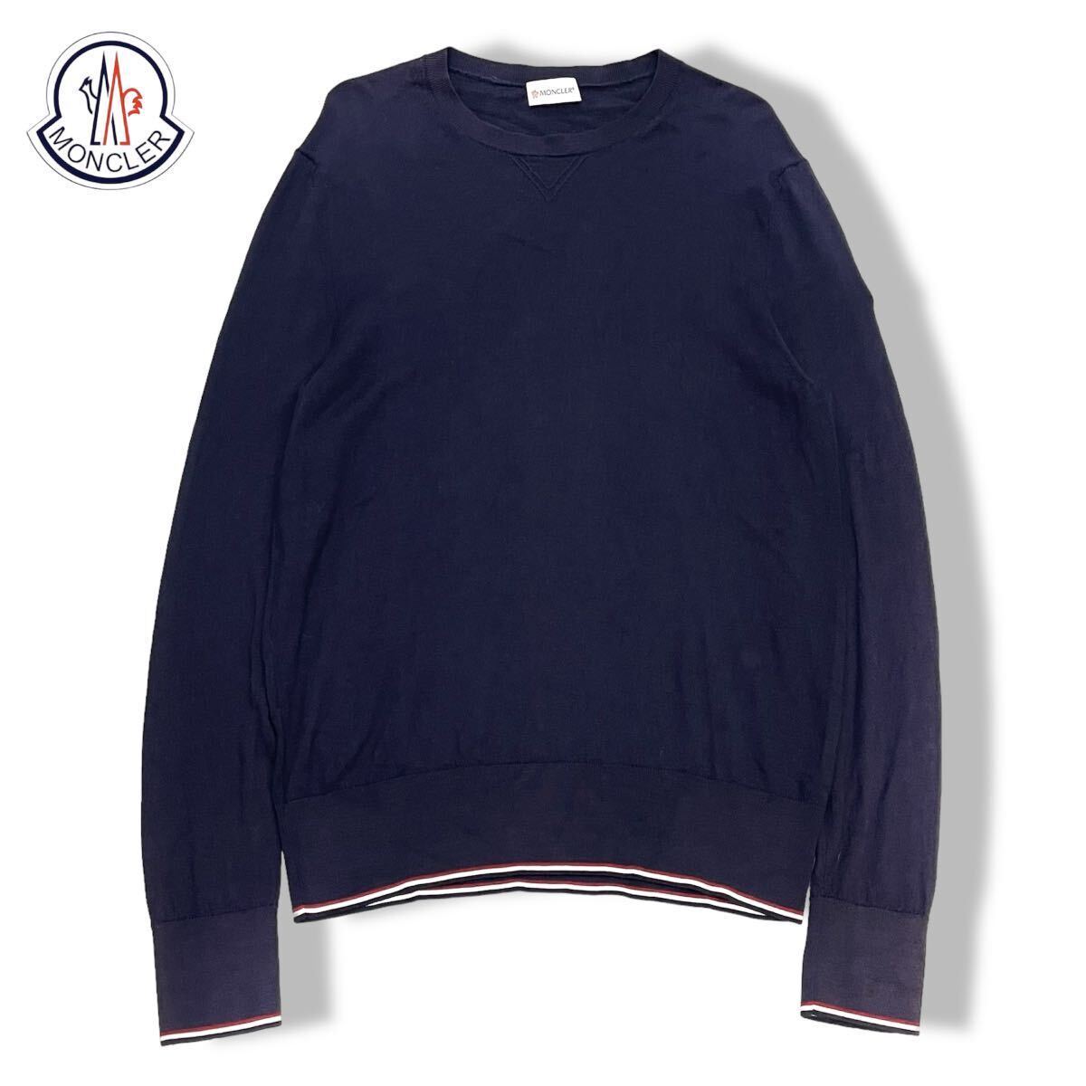 国内正規品 MONCLER モンクレール ネイビーニットMAGLIA TRICOT GIROCOLLO クルーネック トリコット ニット セーター XL ネイビー_画像1