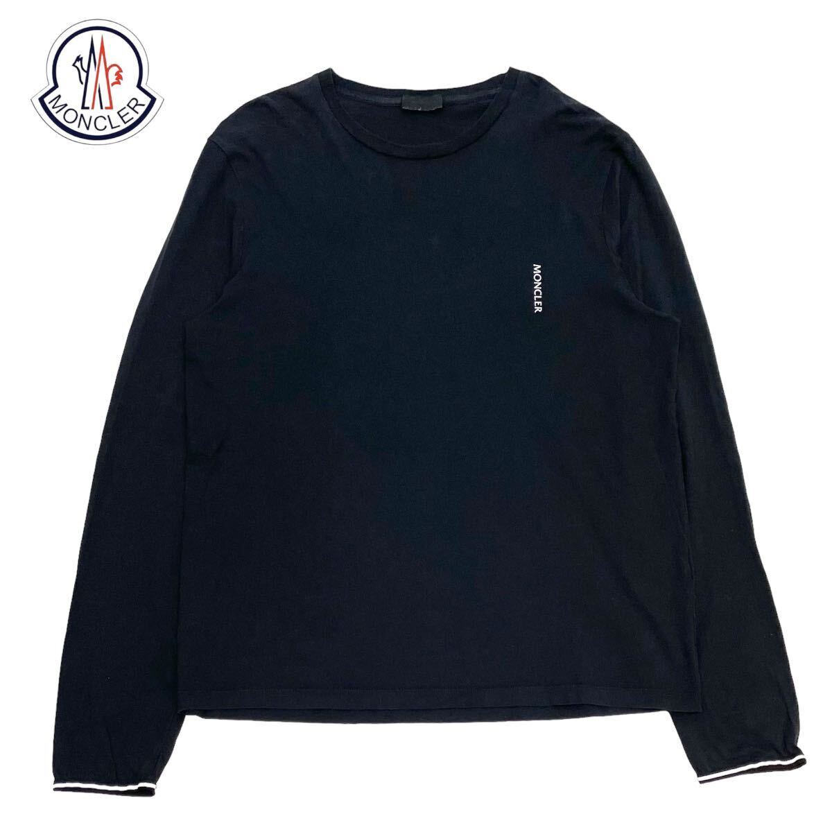 国内正規品 MONCLER モンクレール 21ss MAGLIA L/S One Point T-shirt 長袖コットン ワンポイント ロゴ Tシャツ ロンT 黒タグ M ブラック_画像1