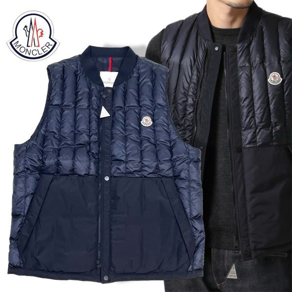 新品保管品 MONCLER モンクレール DOUBS GILET ダブル ナイロン ダウンベスト ジレ ライトアウター ロゴワッペン 6 ネイビー 正規品_画像1