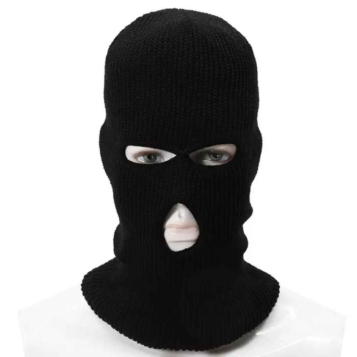 フェイスマスク 目出し帽 バラクラバ  黒 男女兼用 ニットキャップ 2way ニット帽 防寒 帽子防寒具 伸縮素材 冬 ブラック