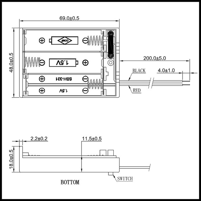 電池ボックス ホルダー 単3 3本 フタ付き スイッチ付き ケーブル 15cm_画像4