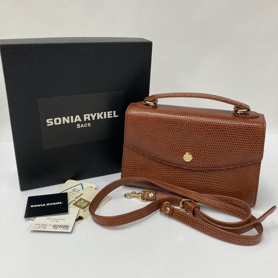 【231714】SONIA RYKIEL ソニアリキエル 2WAY バッグ ショルダーバッグ ハンドバッグ ブラウン 茶色 牛革バッグ カバン 鞄 かばん ゴールド_画像1