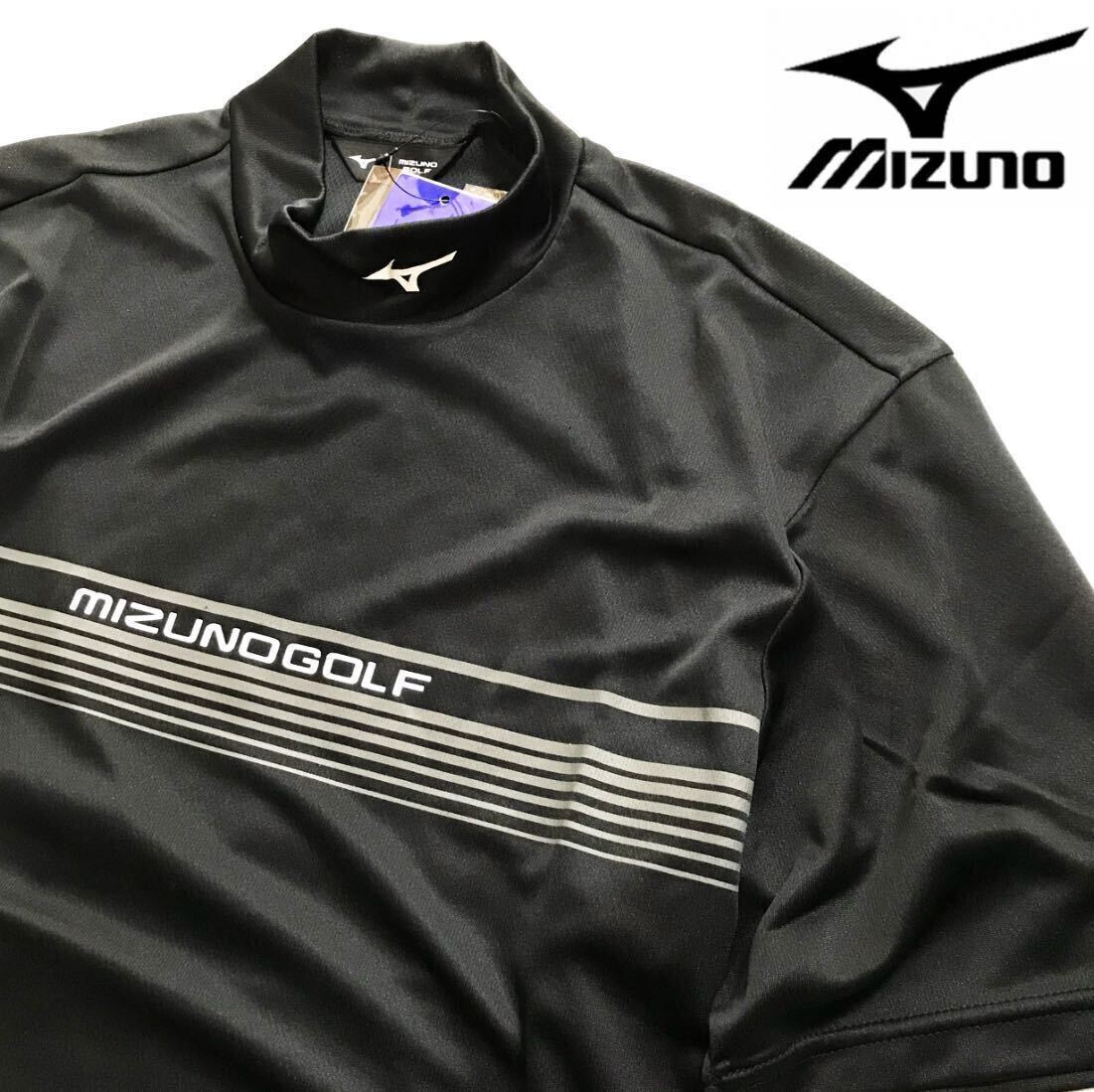 *z032 новый товар [ мужской XL] чёрный [MIZUNO GOLF] Mizuno Golf . пот скорость .DRY воротник Logo mok рубашка короткий рукав высокое качество один листов . "надеты" с высоким воротником 