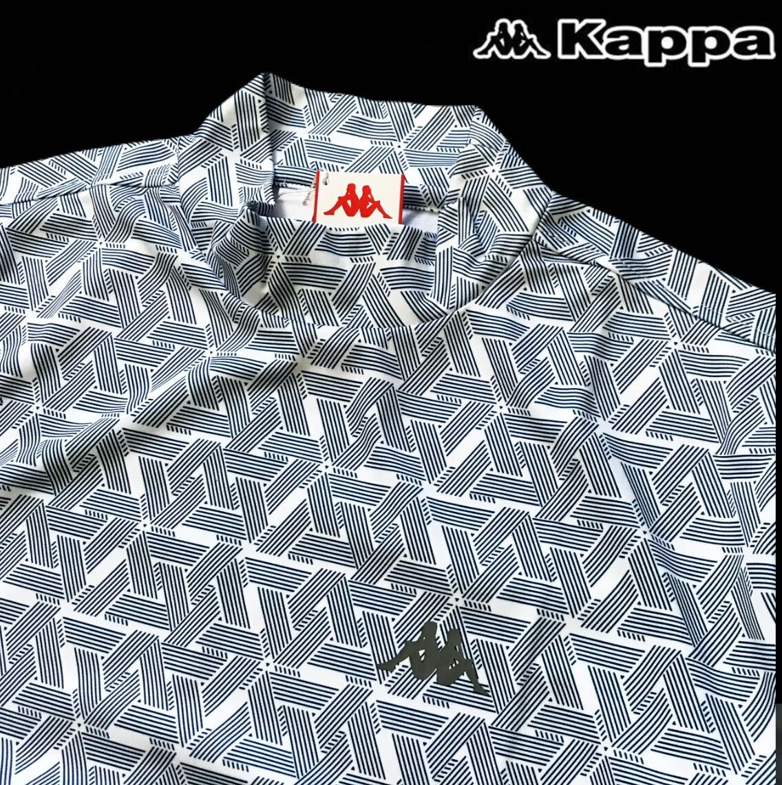  новый товар [ мужской L] геометрический рисунок серый серия [Kappa GOLF] Kappa Golf . пот скорость . антибактериальный дезодорация в целом дизайн стрейч mok шея рубашка с коротким рукавом 