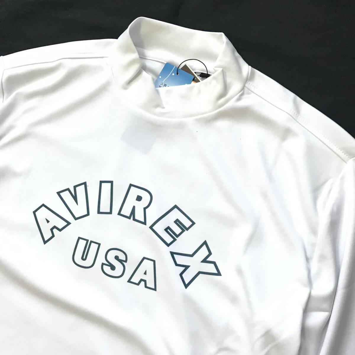 新品 メンズL【AVIREX GOLF】白 アヴィレックス ゴルフ 刺繍ロゴ モックネック 半袖シャツ 定価9900円の画像2