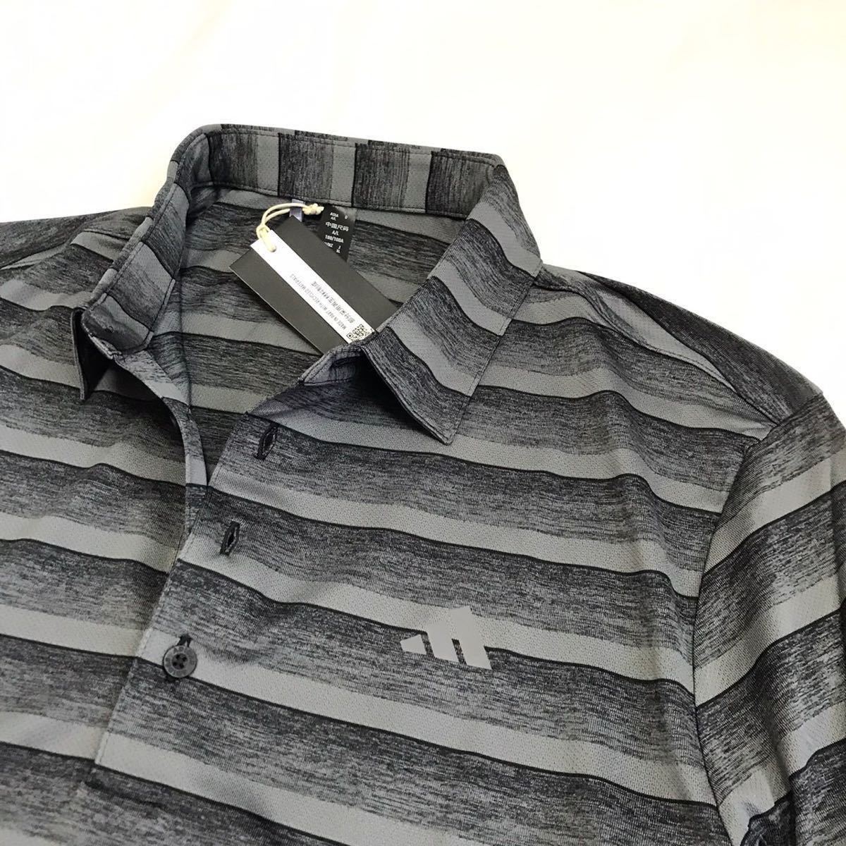 *H339 новый товар [ мужской L] черный adidas Adidas Golf одежда градация окантовка рубашка с коротким рукавом общий рисунок принт .... ткань 