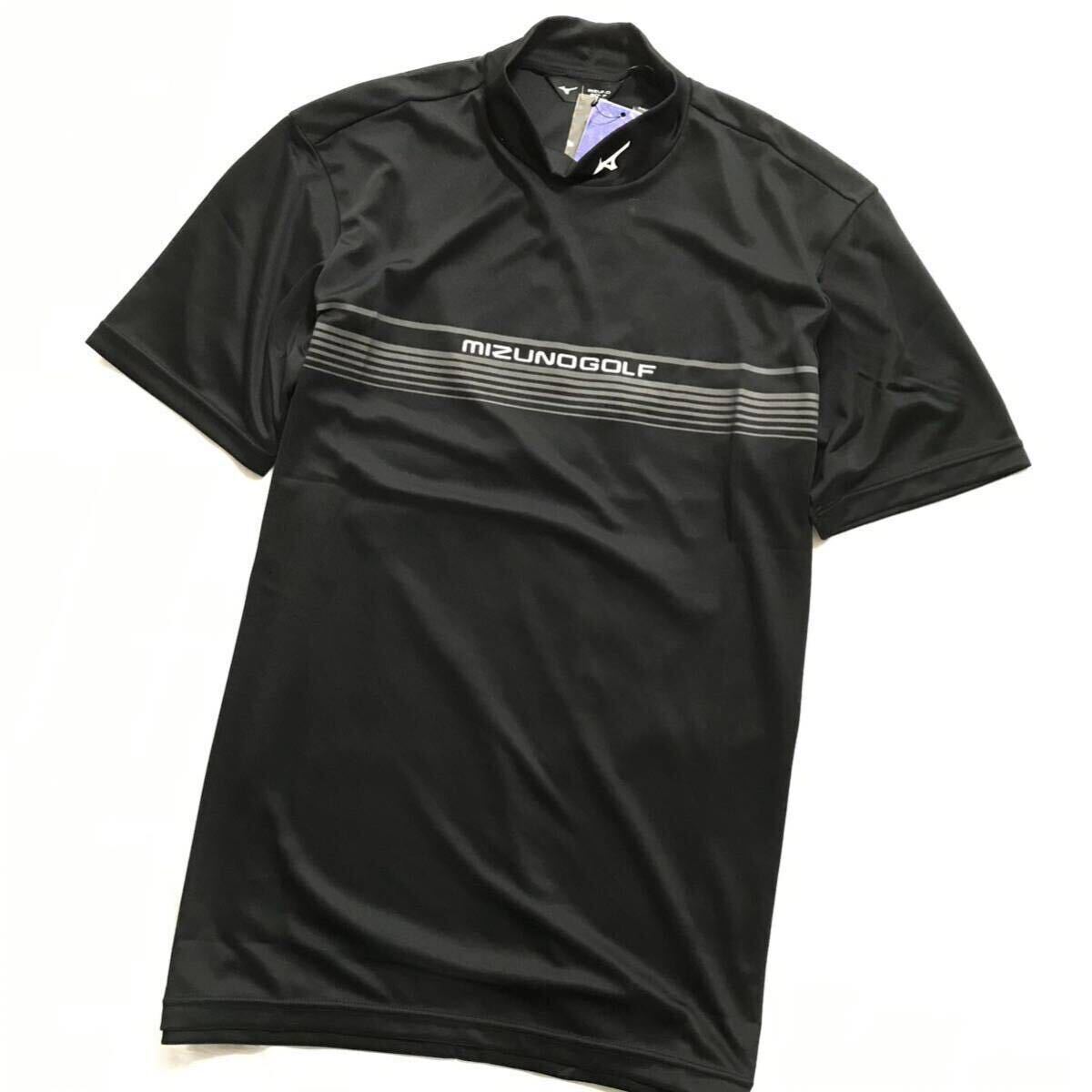 *z032 новый товар [ мужской XL] чёрный [MIZUNO GOLF] Mizuno Golf . пот скорость .DRY воротник Logo mok рубашка короткий рукав высокое качество один листов . "надеты" с высоким воротником 
