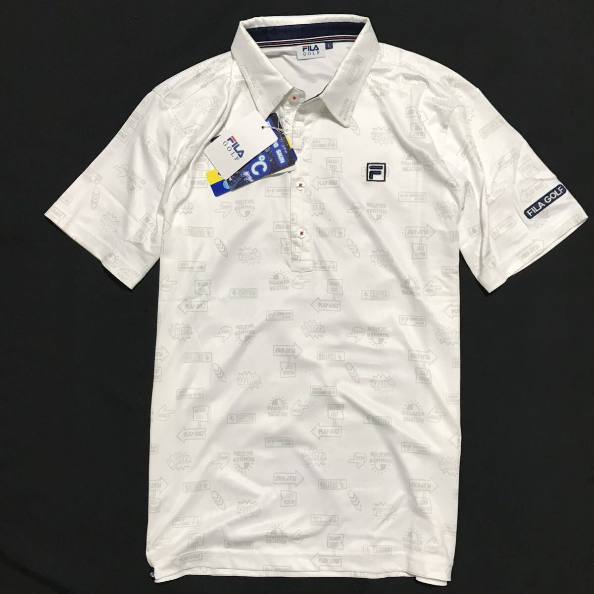 新品【メンズL】 白 FILA GOLF コミック柄 フィラゴルフ QUICK-DRY吸汗速乾 ストレッチ ポロシャツ_画像6