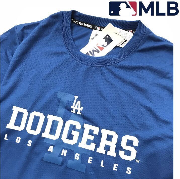 ▼S204 新品【メンズL】 青 MLB ライセンス商品 ロサンゼルス・ドジャース ドライメッシュ Tシャツ ワンポイントロゴ 大谷翔平の画像1