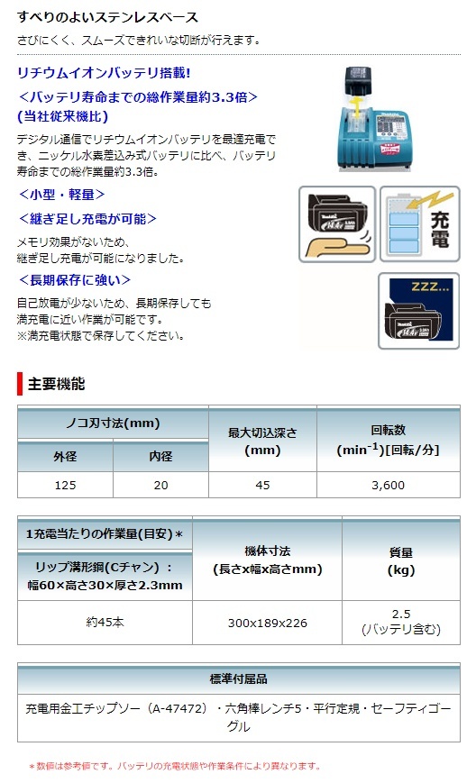 (マキタ) 充電式チップソーカッタ CS540DRF バッテリ(BL1430)+充電器+ケース+軟鋼材用チップソー付 14.4V対応 makita_画像4