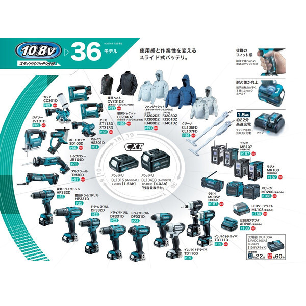 在庫 小型便 送料無料 マキタ 10.8V 1.5Ah リチウムイオンバッテリー BL1015 A-59841 makita セット品バラシ_画像2