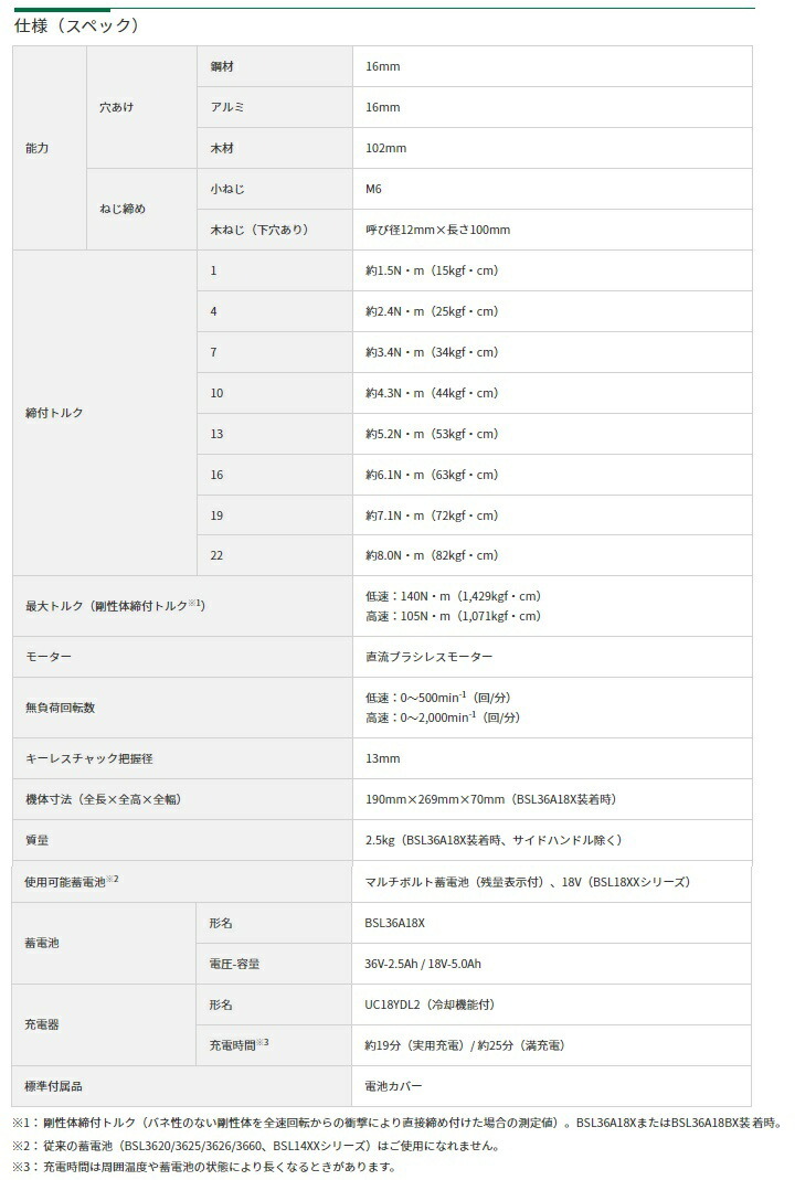 HiKOKI コードレスドライバドリル DS18DC(2XPZ) バッテリ(BSL36A18X)x2個+急速充電器+ケース+サイドハンドル付 18V対応 日立 ハイコーキ_画像5