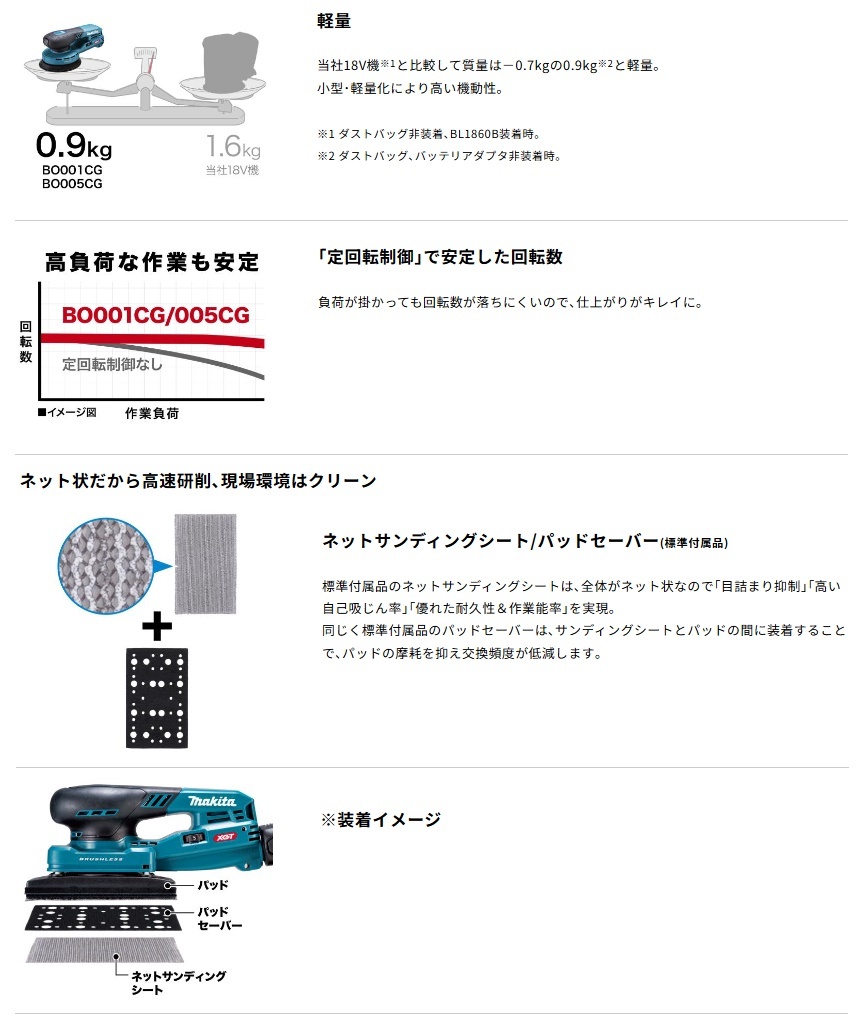 (マキタ) BO005CGZ 充電式オービットサンダ 本体のみ パッド寸法80x130mm ペーパー寸法80x130mm 40Vmax対応 makita_画像4