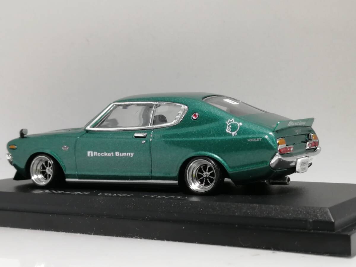 1/43 ノレブ Nissan Violet (1973) 改 アルミ 深リム ローダウン 改造 バイオレット F/Rスポ Rocket Bunny マフラー ミラー カスタム _画像4