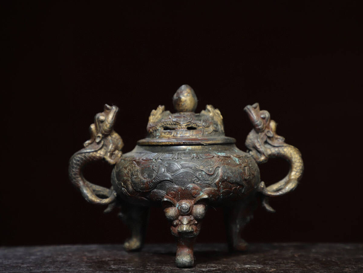 蔵友館蔵品・紫銅製・塗金・吉祥八寶紋熏香炉】・希少珍品・置物 蔵友館蔵品・紫銅製・塗金・吉祥八寶紋熏香炉】・希少珍品・置物