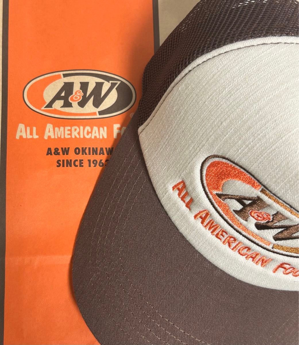 A&W　沖縄限定帽子　メッシュロゴキャップ　ブラウン色　茶色