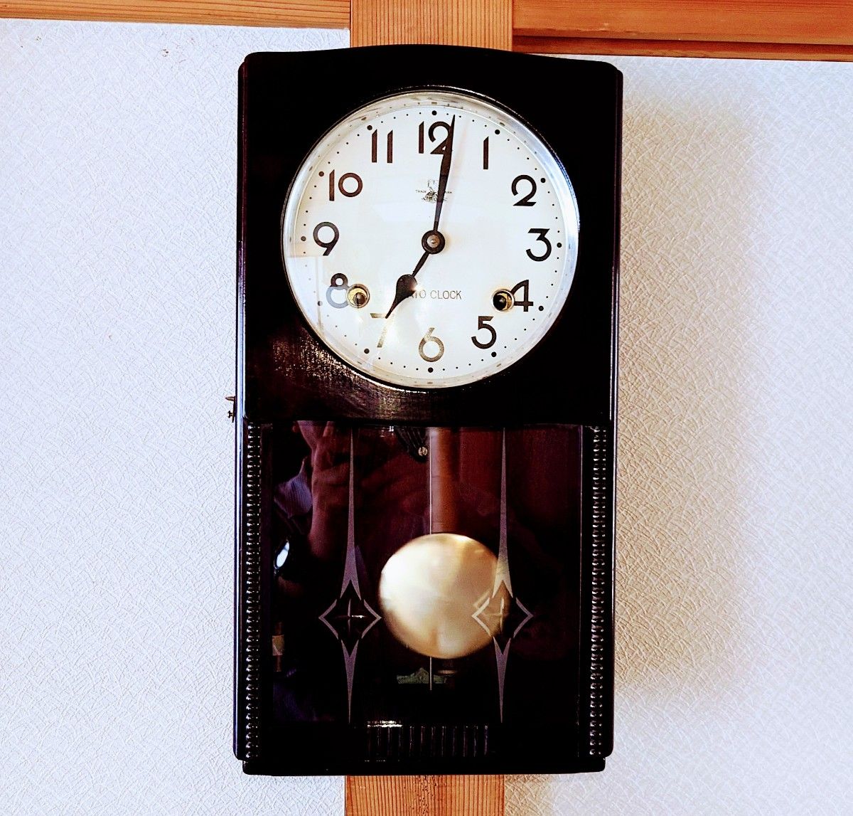 完動・美品〉佐藤時計地球鶏印 ②箱型ゼンマイ振り子時計 昭和 完動・美品〉佐藤時計地球鶏印 ②箱型ゼンマイ振り子時計 昭和