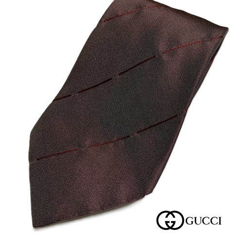 【中古 美品】★GUCCI★グッチ★ ネクタイ ワインレッド系/光沢感あり シルク100％ イタリア製 100139の画像1