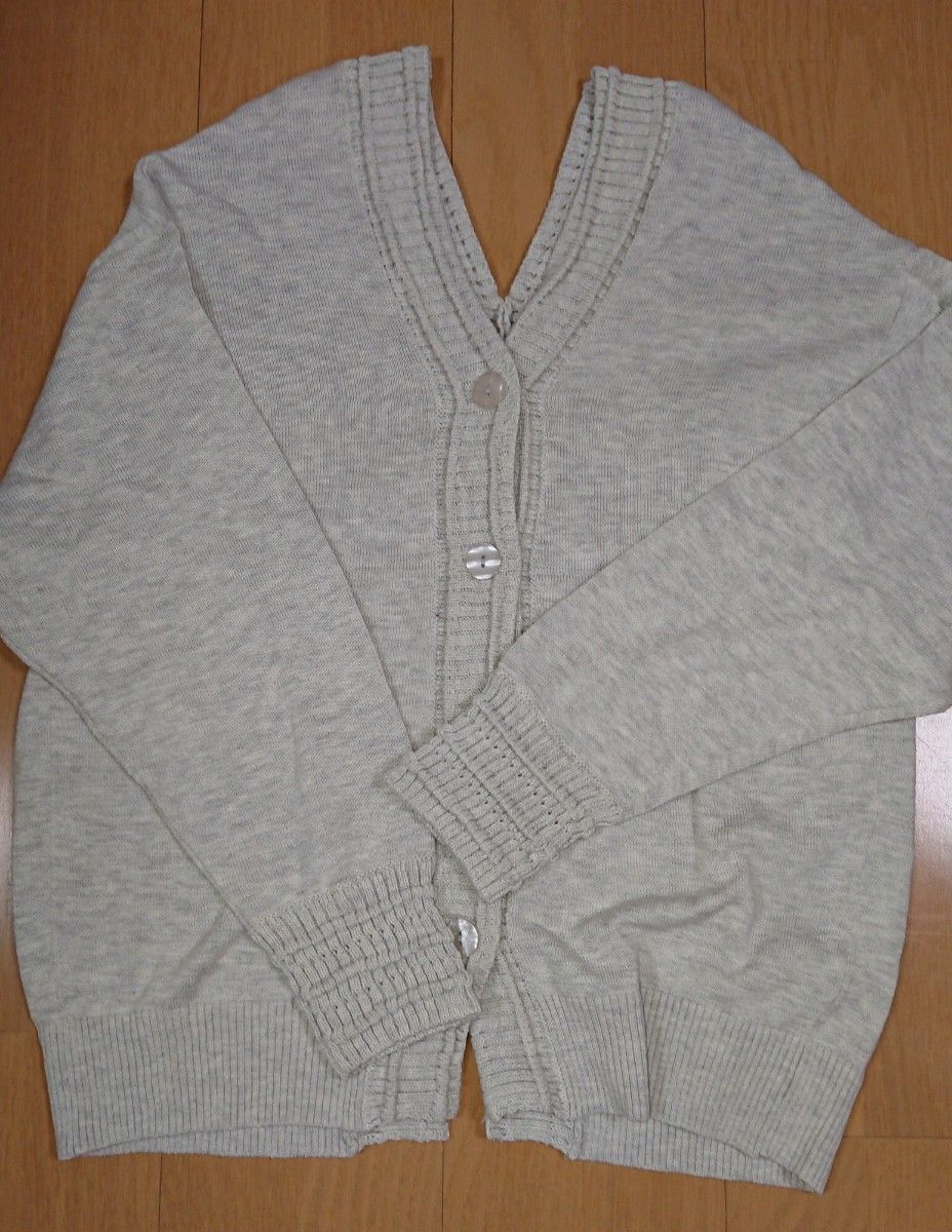 綿混 長袖 ２way サマーニット 杢グレー Vネック 美品  Lサイズゆったり
