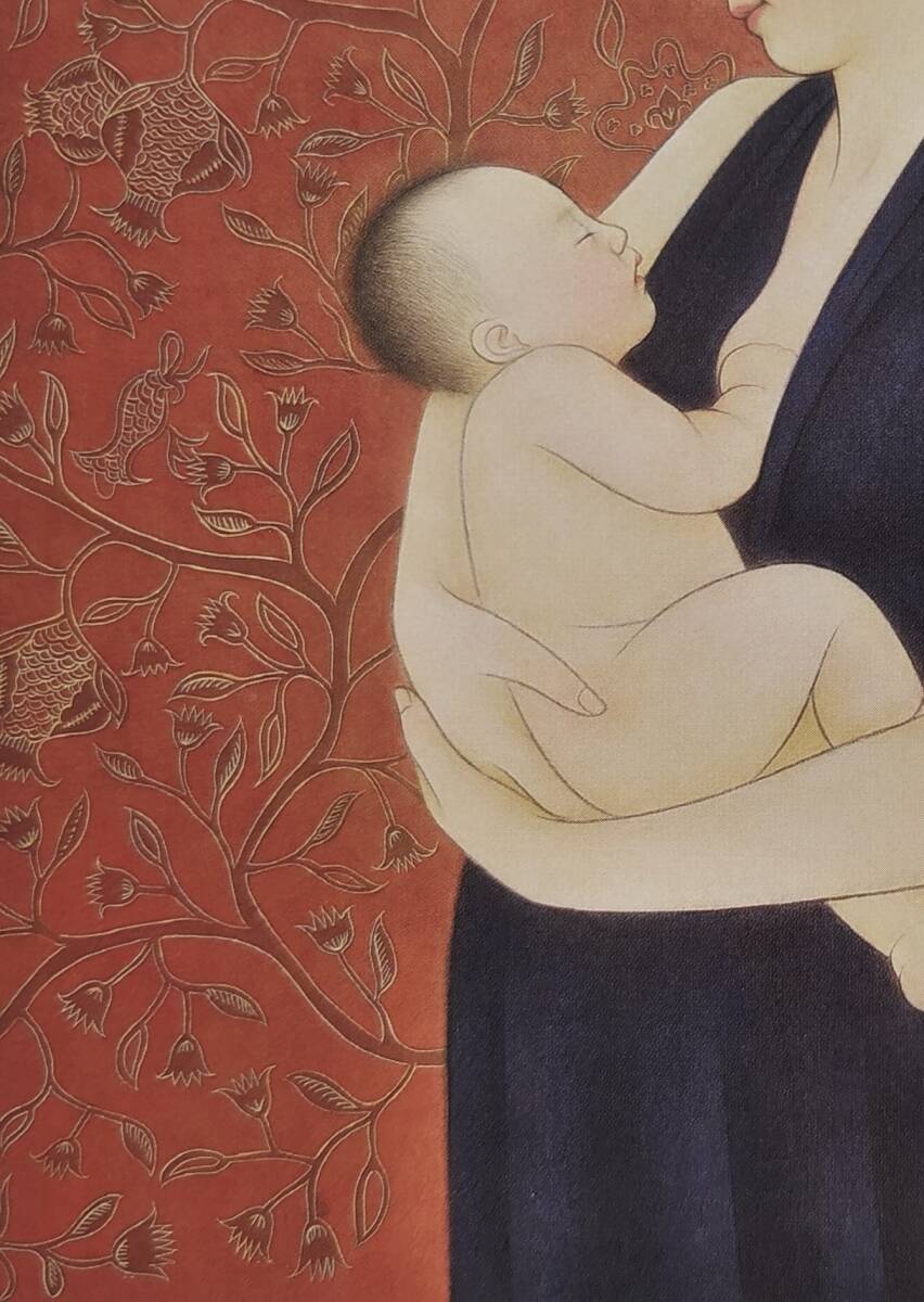 安田育代、【母と子】、希少な額装用画集より、新品額装付、状態良好 安田育代、【母と子】、希少な額装用画集より、新品額装付、状態