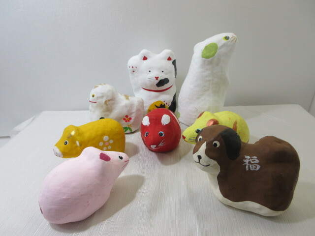 689☆ はりこ 秩父はり子 張り子人形 伝統工芸 郷土玩具 ネズミ わん子 8個 ☆_画像10