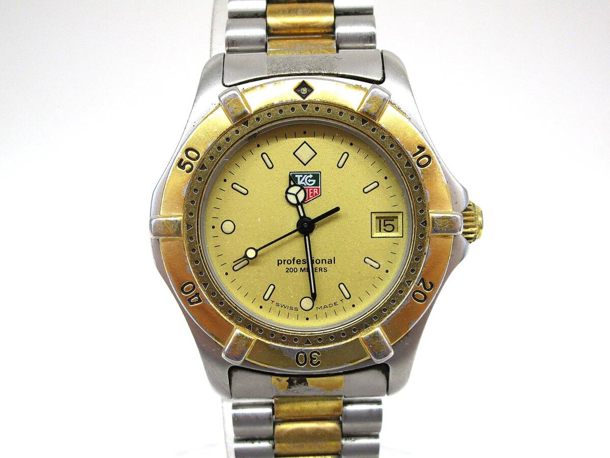 1 jpy ~ TAG Heuer 2000 series 964.013R QZ Gold face Date / used wristwatch 