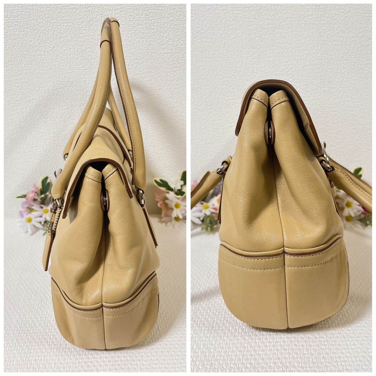COACH コーチ トートバッグ 肩掛け 手提げ ベージュ系 裏地総柄 COACH コーチ トートバッグ 肩掛け 手提げ ベージュ系 裏地総柄
