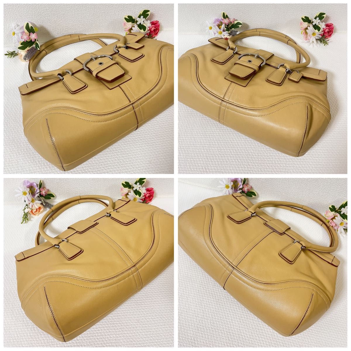 COACH コーチ トートバッグ 肩掛け 手提げ ベージュ系 裏地総柄 COACH コーチ トートバッグ 肩掛け 手提げ ベージュ系 裏地総柄