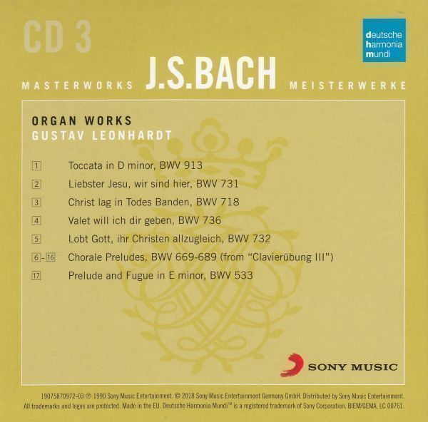 [CD/Dhm]バッハ:トッカータニ短調BWV913&前奏曲とフーガホ短調BWV533他/G.レオンハルト(cemb) 1988_画像2
