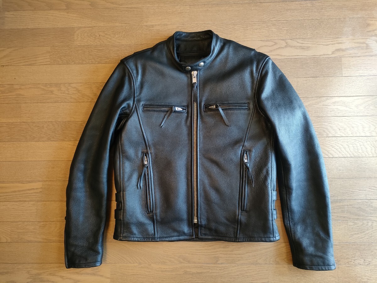 美品 KADOYA K'S LEATHER シングルライダース ジャケット ライナー 脊髄パッド付き Mサイズ カドヤ レザージャケット 黒 ブラック_画像1