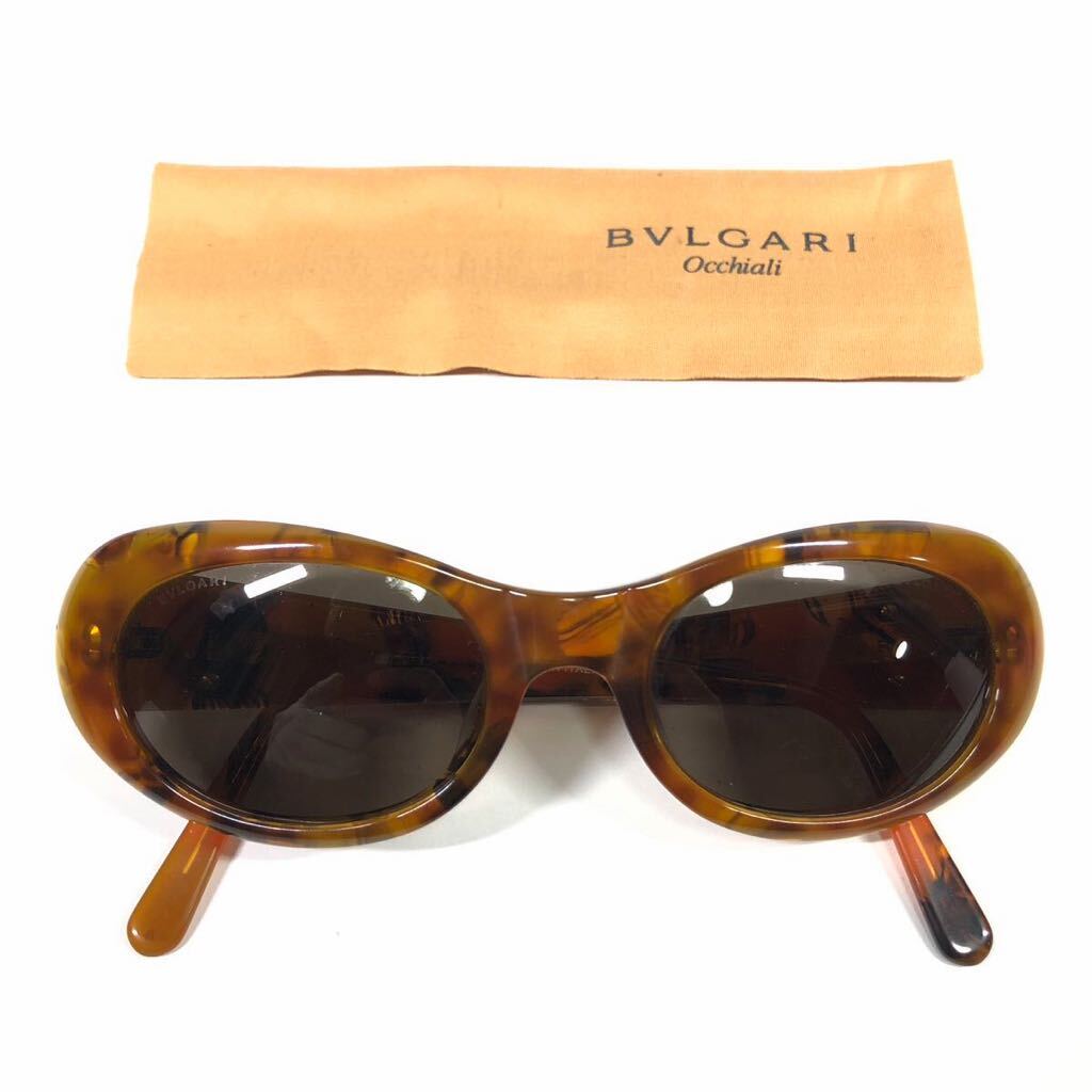 【ブルガリ】本物 BVLGARI サングラス ロゴ金具 804 521 べっ甲調×グレー色系 メンズ レディース イタリア製 クロス付き 送料520円_画像1