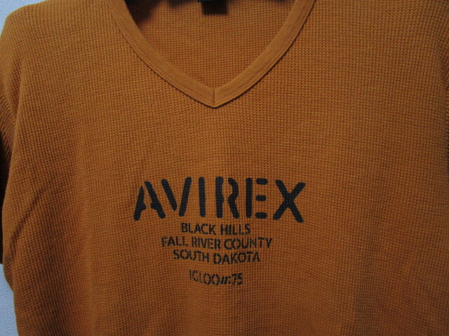 AVIREX U.S.ARMY サーマル半袖Ｔシャツ・Ｌ・オレンジ（アヴィレックスミリタリープリントＴシャツワッフル地ＶネックＴシャツ）_画像2