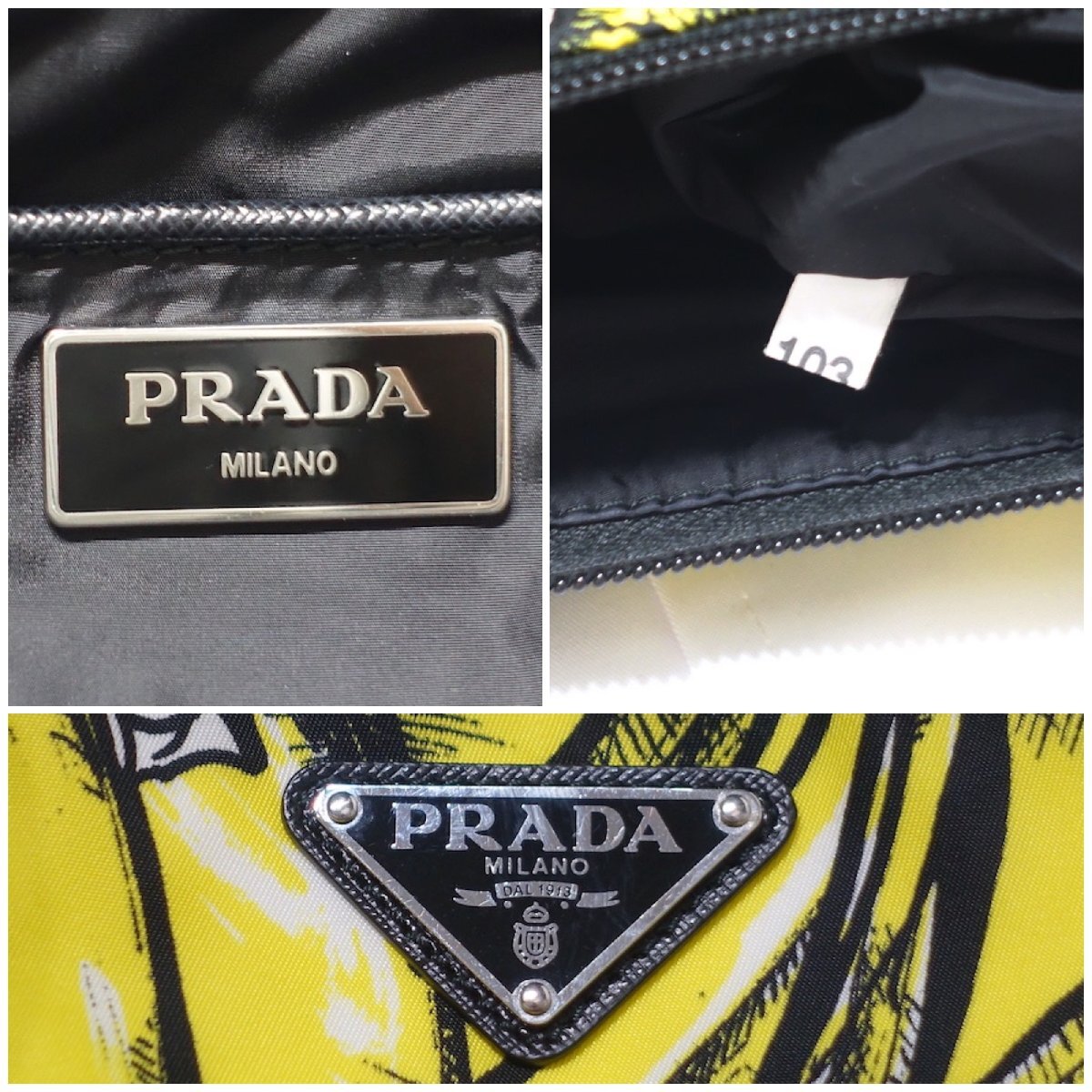 美品 PRADA プラダ バナナ プリント トライアングルロゴ 三角ロゴ 2WAY トートバッグ 1BG189 ナイロン×サフィアーノレザー ショルダー_画像6